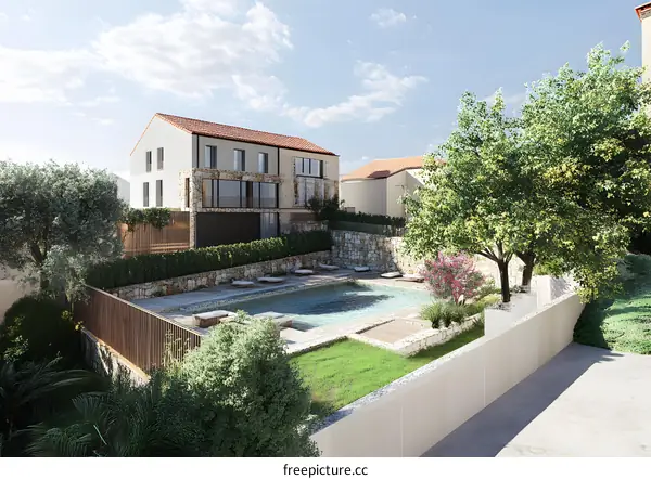 Modern House with Swimming Pool and Greenery