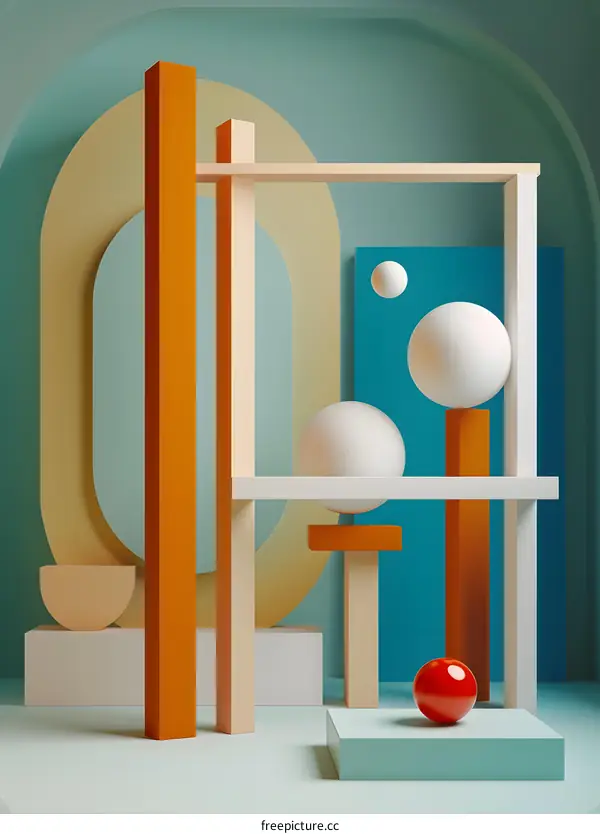 Abstract Geometric Shapes Design With Orange, Yellow, White and Blue Colors