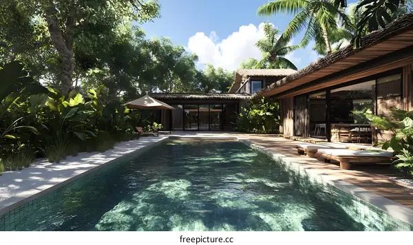 Tropical Modern Villa with Pool and Lush Greenery