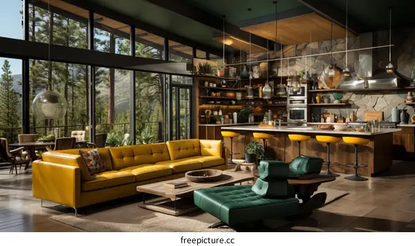 Modern House Interior Living Room Kitchen