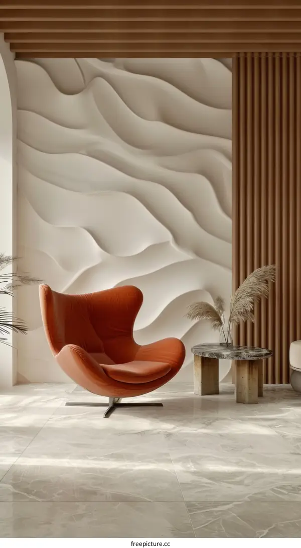 Modern Living Room Interior Design with Orange Chair