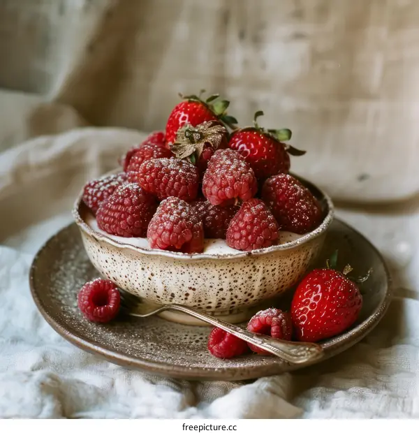 Fresh Raspberries and Strawberries with Cream