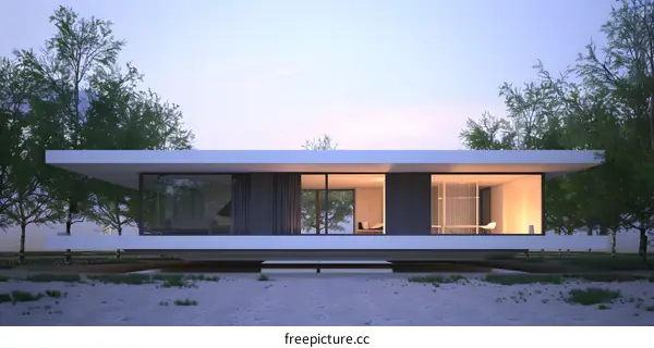 Modern Minimalist House Design with Large Windows and a Concrete Floor