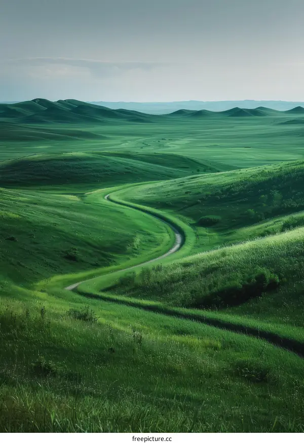 Curving Road Through the Grassy Hills