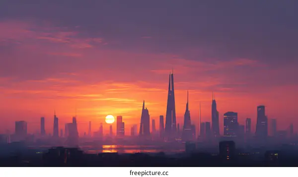 Futuristic City Skyline at Sunrise