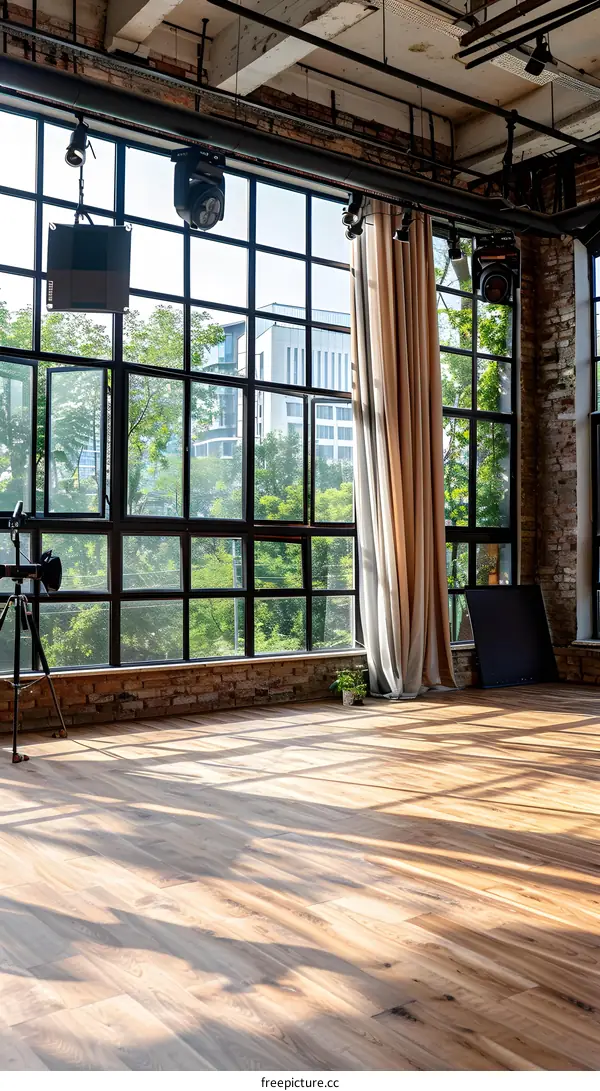 Large Windows with Brick Wall in Modern Loft