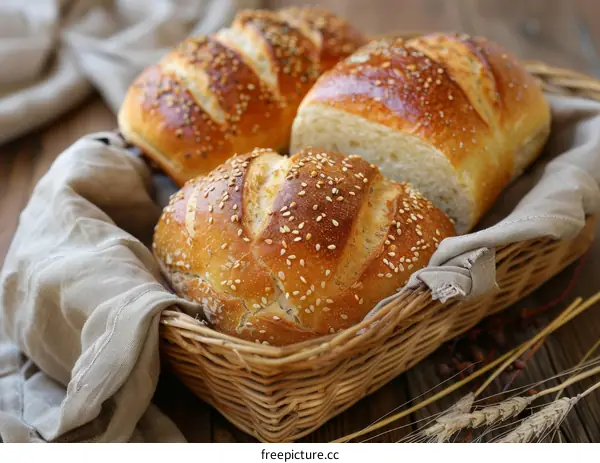 Freshly Baked Loaf of Bread in a Basket