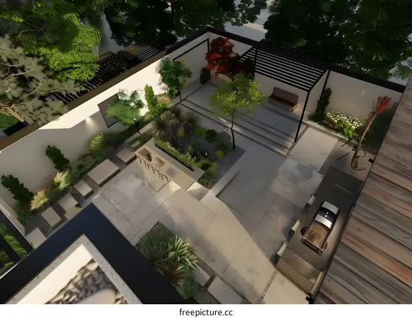 Modern Backyard Design With Patio And Greenery