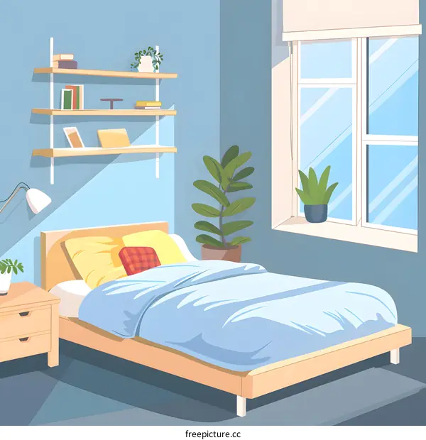 Simple Bedroom Illustration with Bed and Window