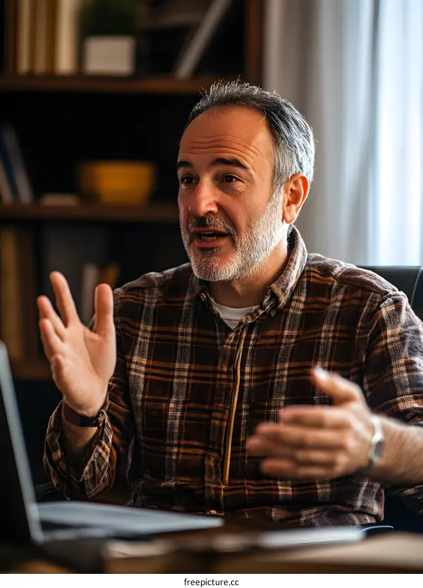 Man in Plaid Shirt Talking in a Video Call