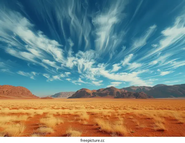 Arid Desert Landscape with Blue Sky and Clouds