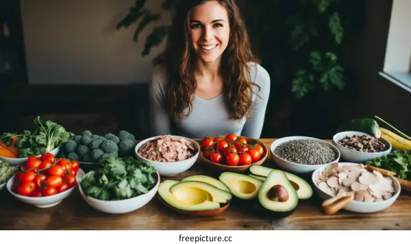 Smiling woman with healthy food