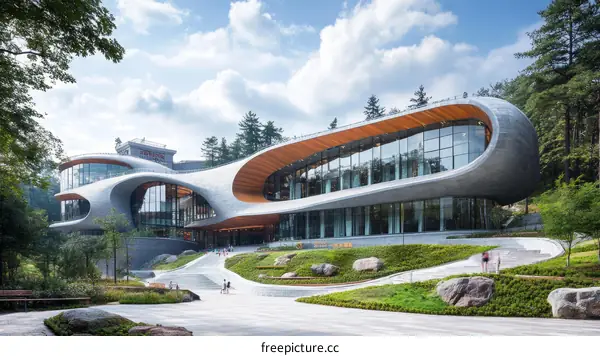 Modern Architectural Building with Lush Landscaping