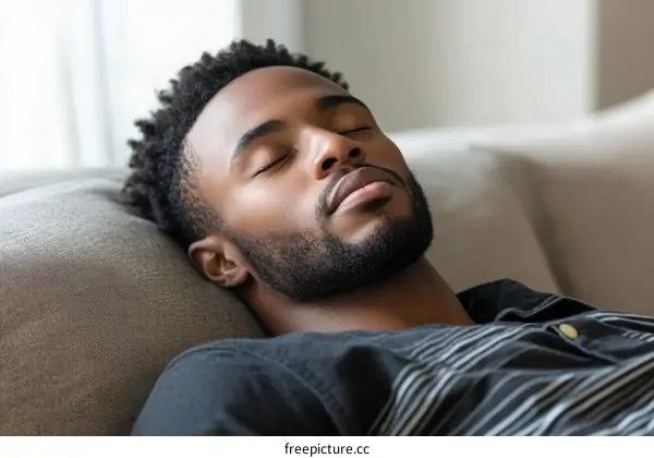 African Man Sleeping on Sofa Closeup