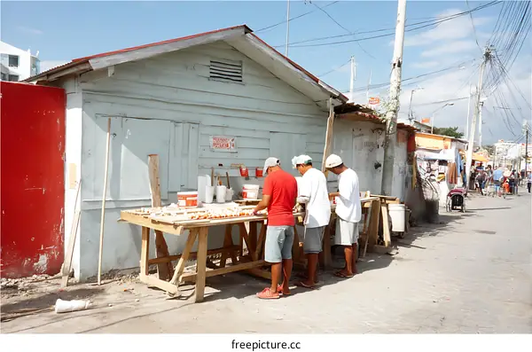 Street Food Market Scene in Caribbean Countryside