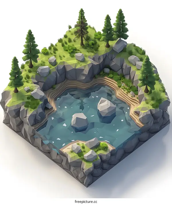 Low Poly Lake Landscape Illustration