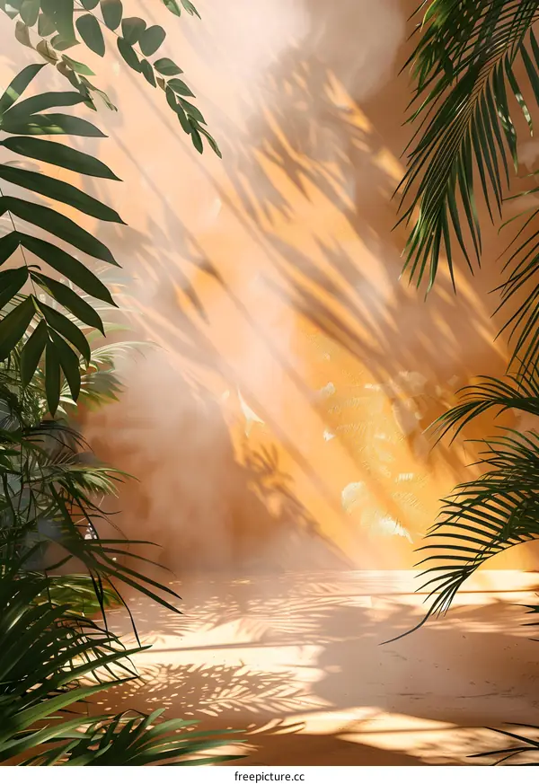 Tropical Leaves Sunbeams and Shadows Background