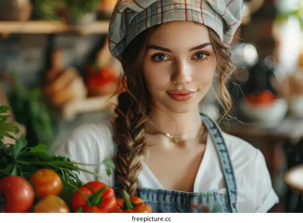 Young Woman Holding Fresh Vegetables