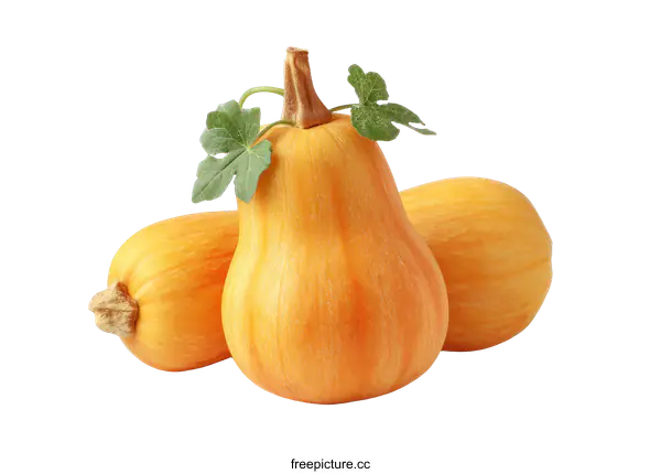 [Transparent Background PNG]Two Butternut Squash with Leaves on White Background