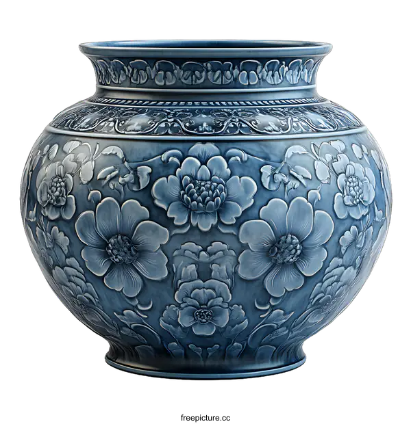 [Transparent Background PNG]Blue and White Porcelain Vase with Floral Design
