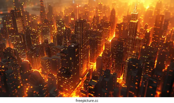 Fiery Metropolis Skyline Digital Art