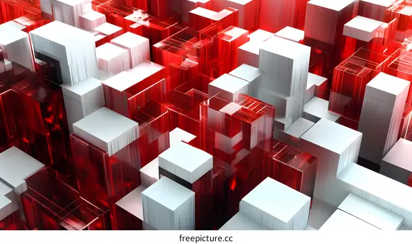 Abstract Red And White Geometric 3D Shapes Background
