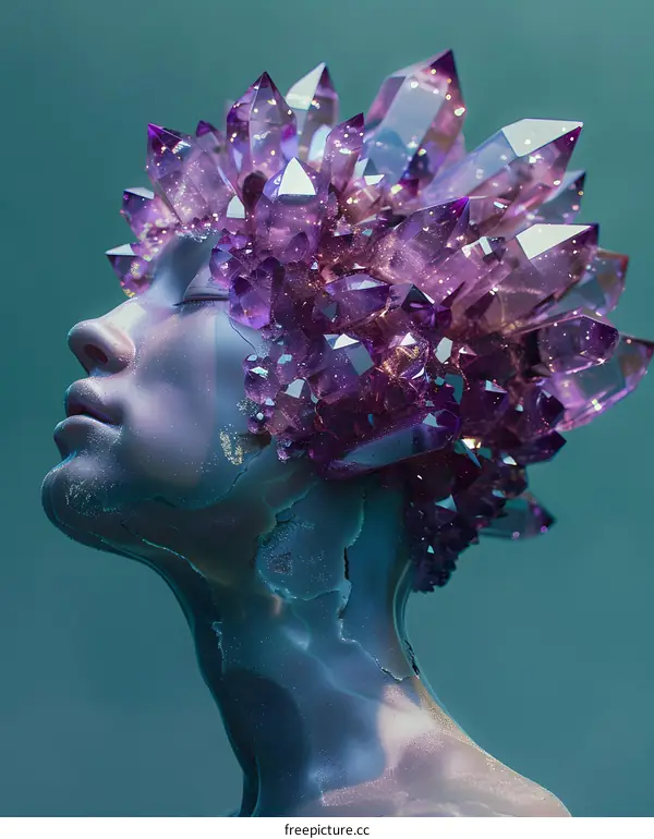Crystal Woman with Purple Crystals on Her Head