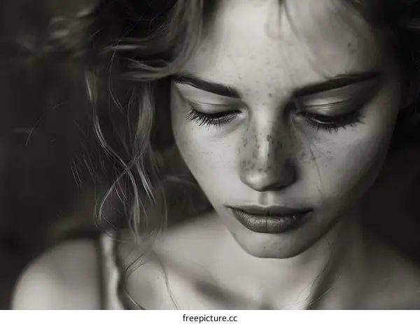 Portrait of a young woman with freckles