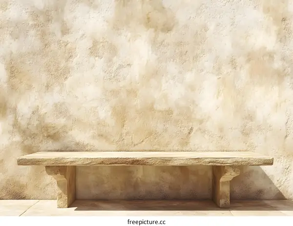 Stone Bench Against Beige Wall