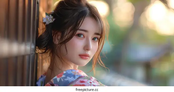 Beautiful Asian Woman in Traditional Kimono