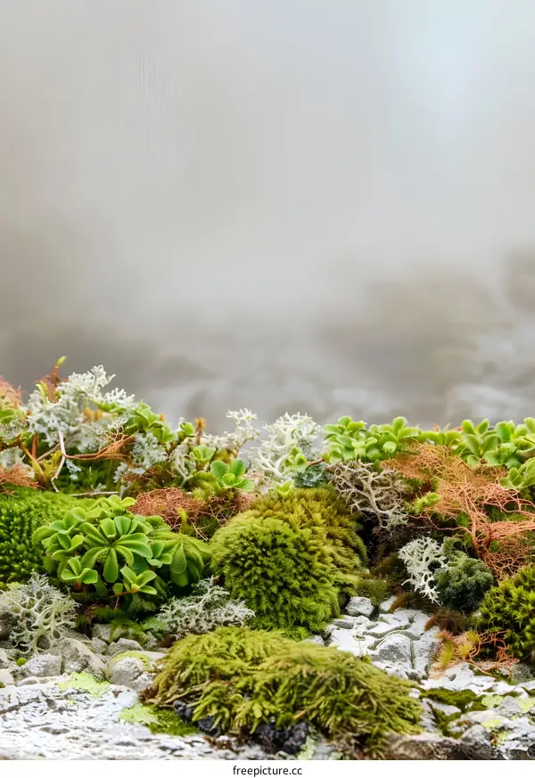 Green Moss on Rocks in Foggy Weather