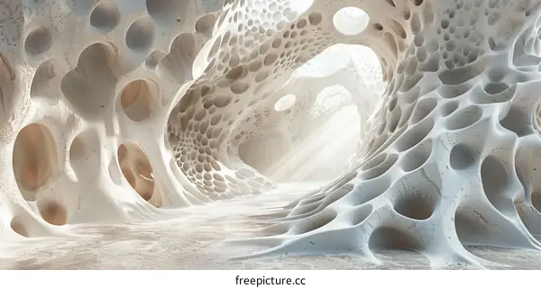 Abstract White 3D Rendered Cave with Holes