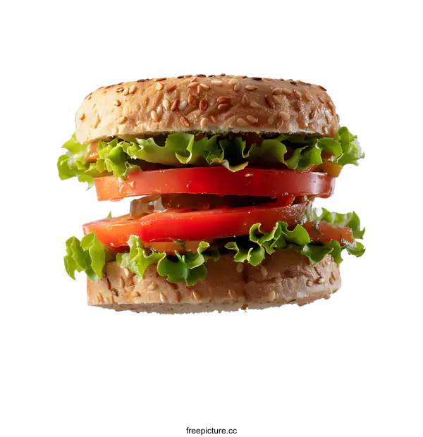 [Transparent Background PNG]A burger with lettuce, tomato, and pickles
