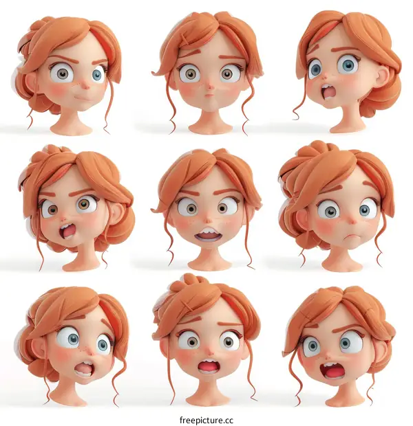 3D Cartoon Character Head With Different Expressions
