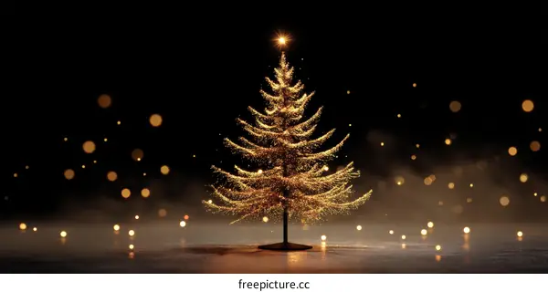 Golden Christmas Tree Illustration Against a Dark Background