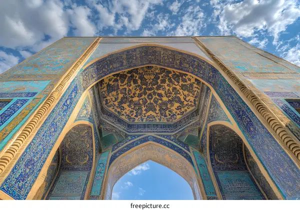 Blue and Gold Mosaic Archway in Iran