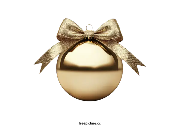 [Transparent Background PNG]Golden Christmas Ornament with Ribbon Bow