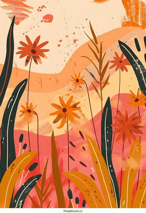 Colorful Floral Illustration With Orange Yellow And Red