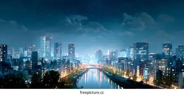 Tokyo Metropolis Night Scenery Panorama