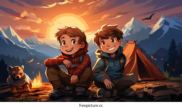 Boys Camping Adventure in the Mountains