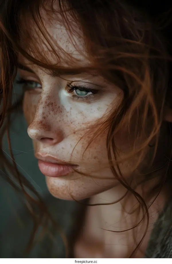 portrait of a redheaded woman with freckles