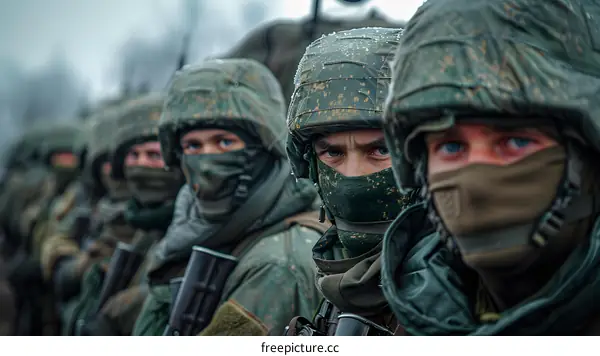 Russian soldiers in the field during a military exercise