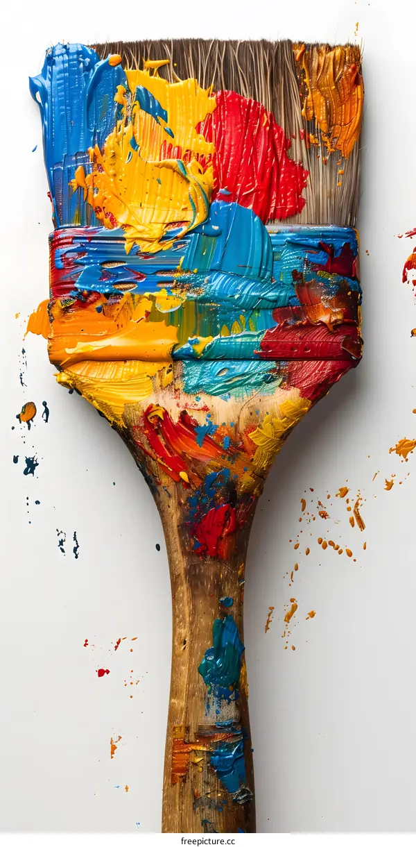 Close Up of a Paint Brush with Colorful Paint