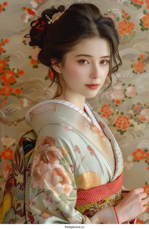 Portrait of a beautiful young woman in a kimono
