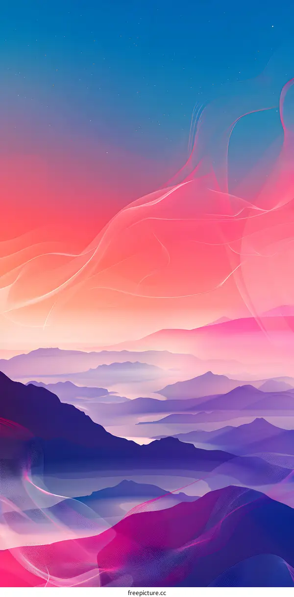 Abstract Mountain Landscape with Pink and Blue Sky