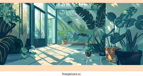 Green Plants in a Glass House Illustration