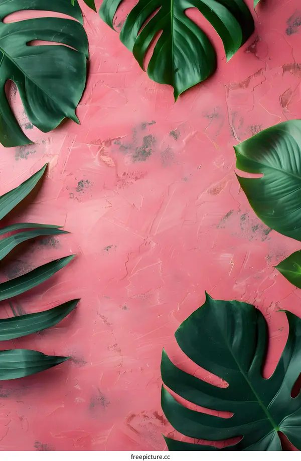 Tropical Leaves on Pink Background
