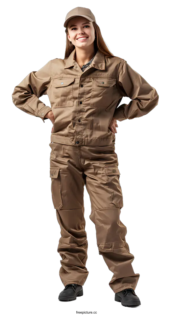 [Transparent Background PNG]Smiling Woman in Workwear Uniform