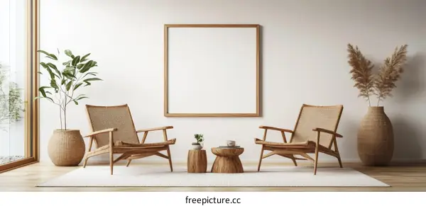 Modern Minimalist Wooden Living Room Mockup