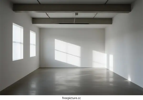 Empty white room with sunlight coming through windows